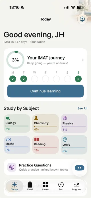 Today in Mito: your IMAT journey, weekly activity, Continue learning and progress in each subject